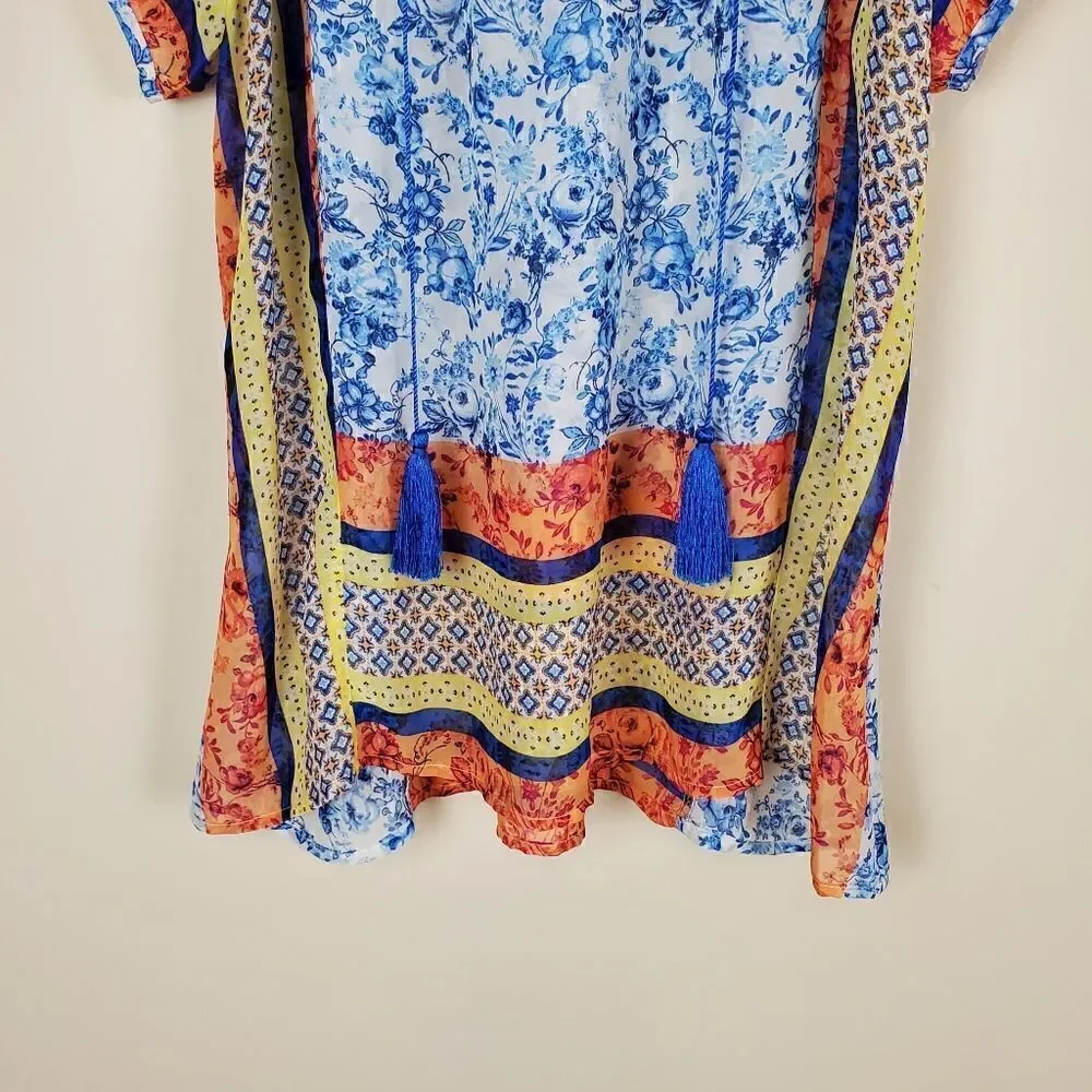 Fig and Flower Anthropologie Printed Sheer Blouse Size Small